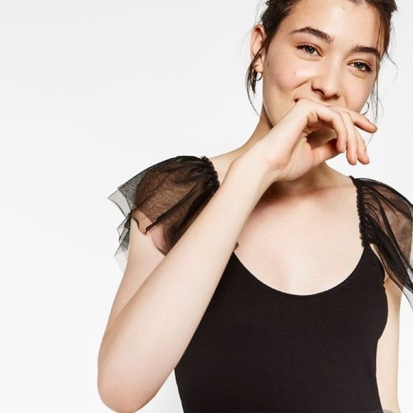 Zara Tops - Zara Black Tank Top Mesh sleeve details
